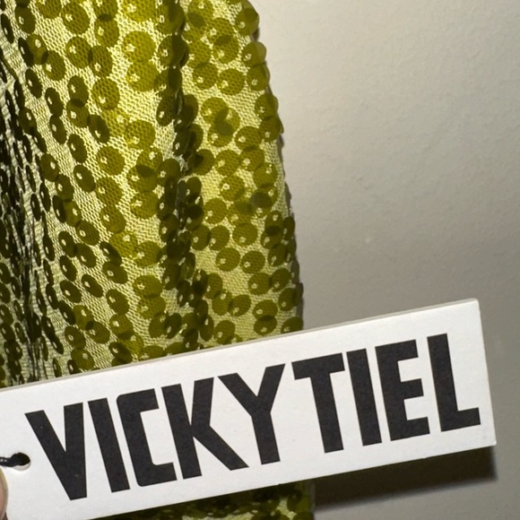 Vicky Tiel Women's Sequin Midi Belted Apple Green Long Sleeve Scoop Neck Size 2X - Picture 3 of 13
